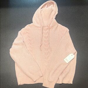 Time and Tru Blush Pink Cable Knit Hooded Sweater
